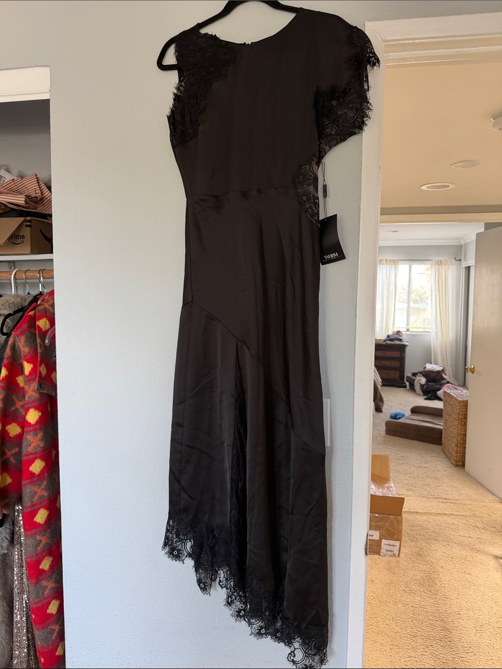 White House Black Market Black Lace-Trim Maxi Gown